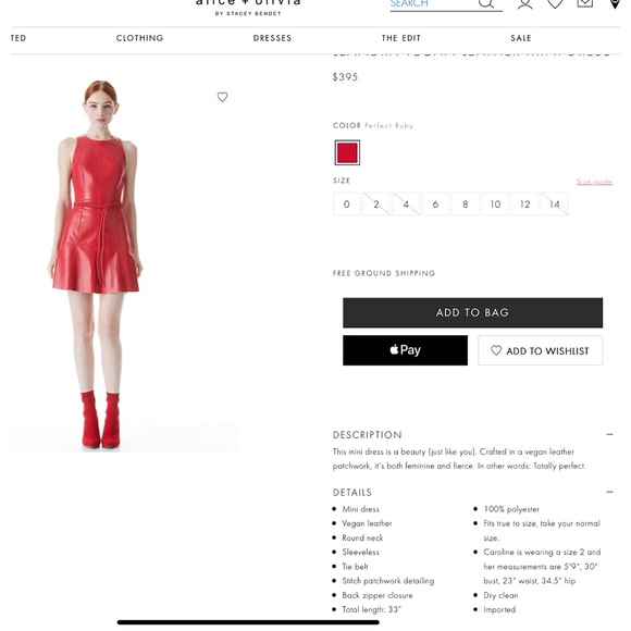 Alice + Olivia Leandra Red Vegan Leather Tie Waist Mini Dress - Picture 3 of 16